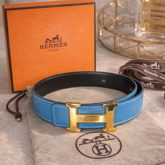 Hermes Accessories - 41 Hermes Blue Belt 65cm Full Set